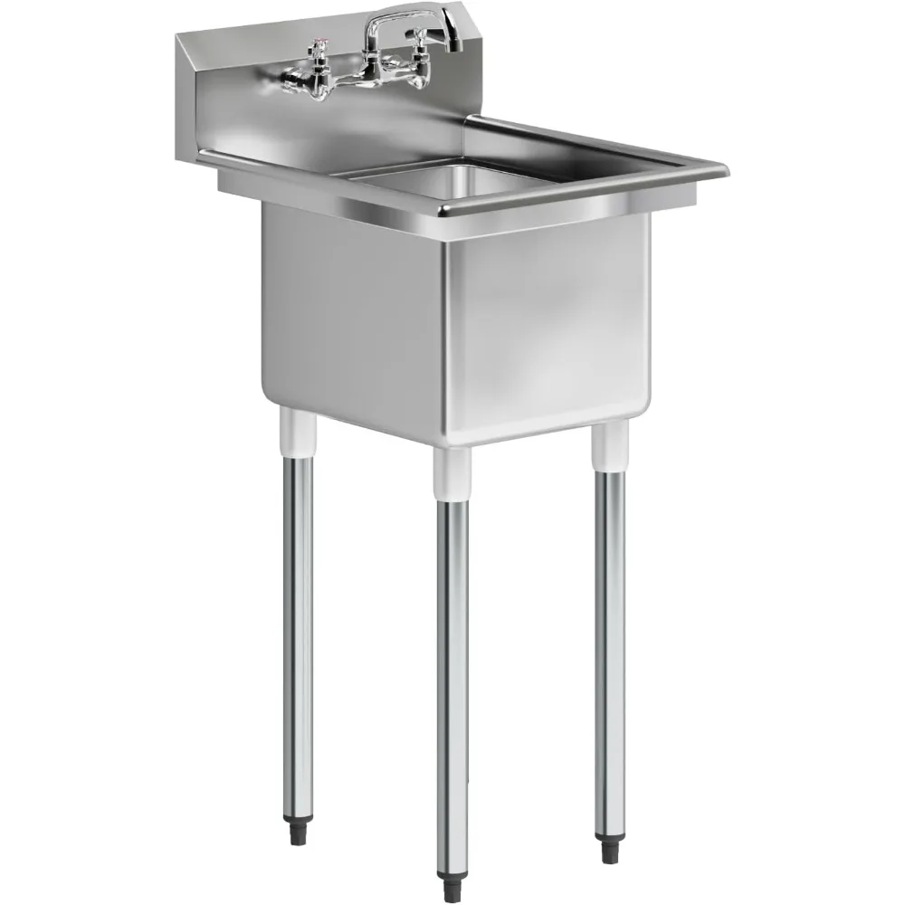 

Stainless Steel One Compartment Sink | 22" Width x 20" Length | Restaurant Kitchen Prep & Utility Sink with Faucet | NSF Certif