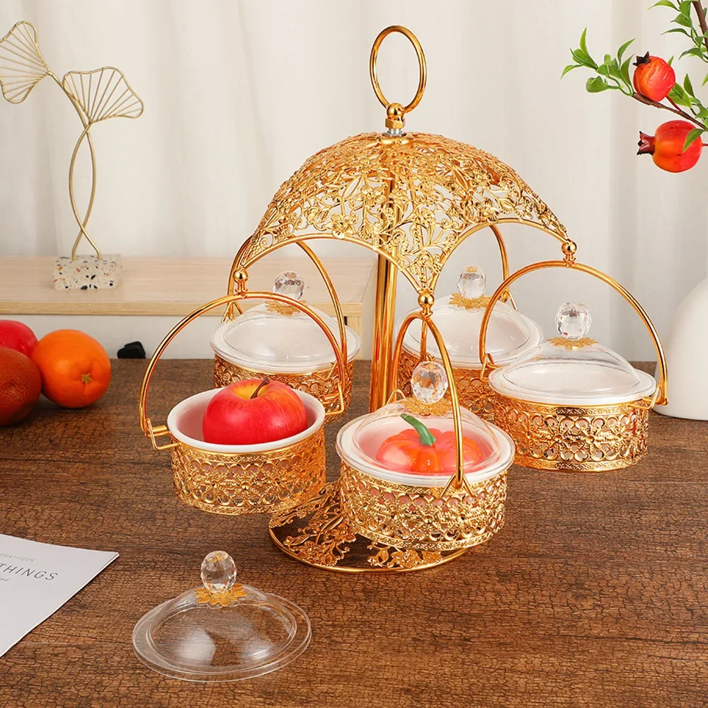 European Style Metal Fruit Tray With Lids Portable Divided Snack Candy Serving Plate Decorative Storage Dish For Home Party