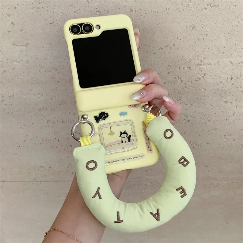 Phone Case For Samsung Galaxy Z Flip 3 4 5 6 7 FE Cute DIY Sticker Soft Rope Insert Cards Matte Shockproof Back Cover