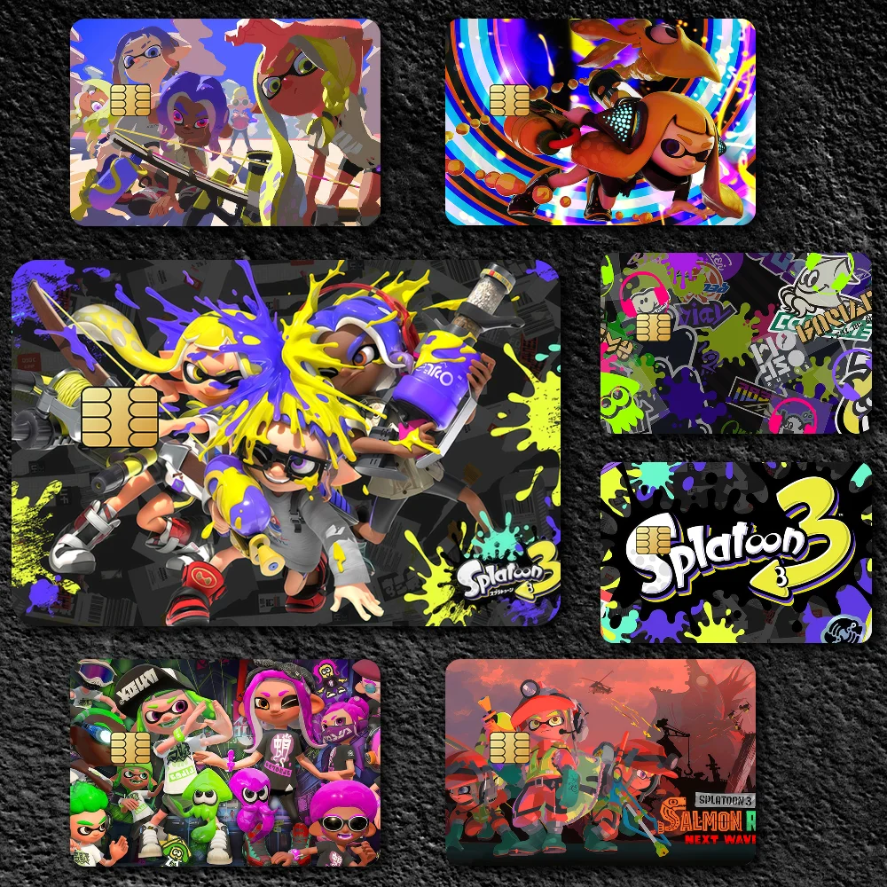 

Game S-Splatoon 3 K Film Skin Cover Credit Card Stickers 4PCS Debit Front Decoration Bank Bus Pass Waterproof