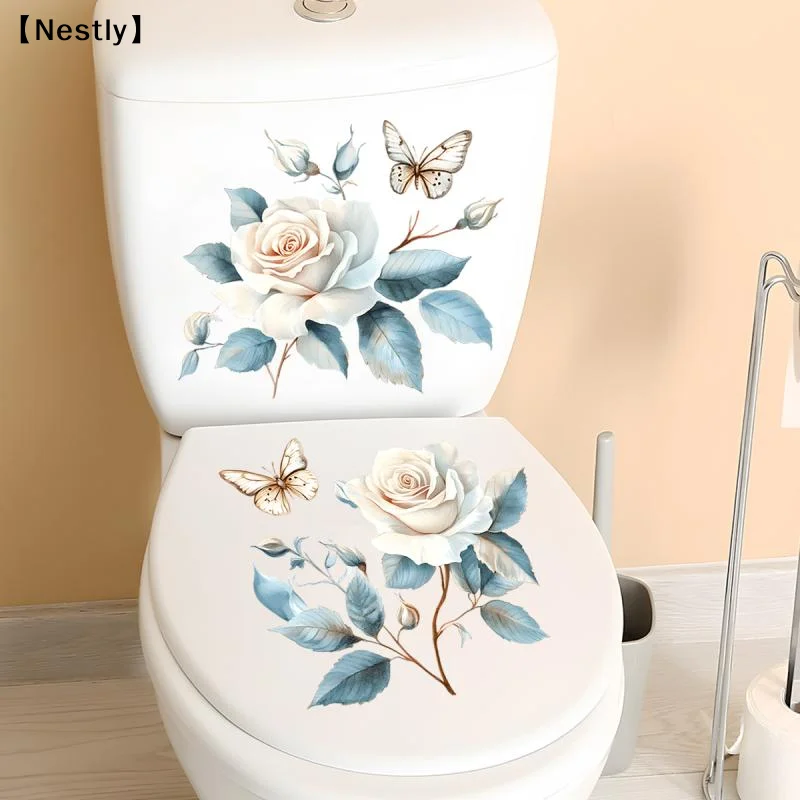 2Sheet Bathroom Toilet Sticker Modern Minimalist Flower Butterfly Pattern Self-adhesive Paintings For Bathroom Decoration〔Nest〕