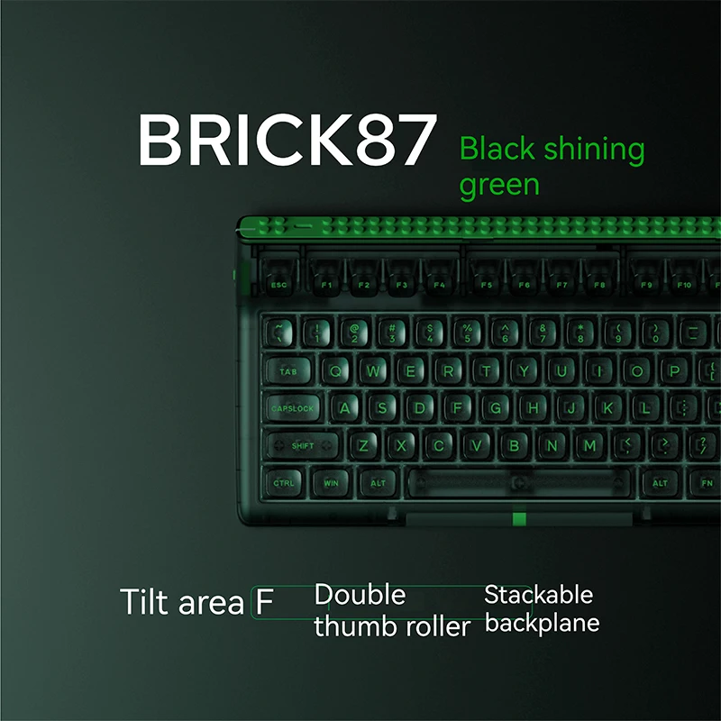 Brick87 Mechanical Keyboard Wireless Three Mode Tkl Layout | Tilted F-Zone | Thumb Dual Rollers | Stackable Backboard Customized