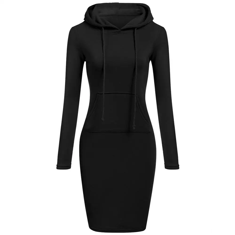 Women Hoodies Winter Dresses Women Solid Color Long Sleeve Sweatshirts Bodycon Autumn Dress Women Robe Femme Knee Length Dress