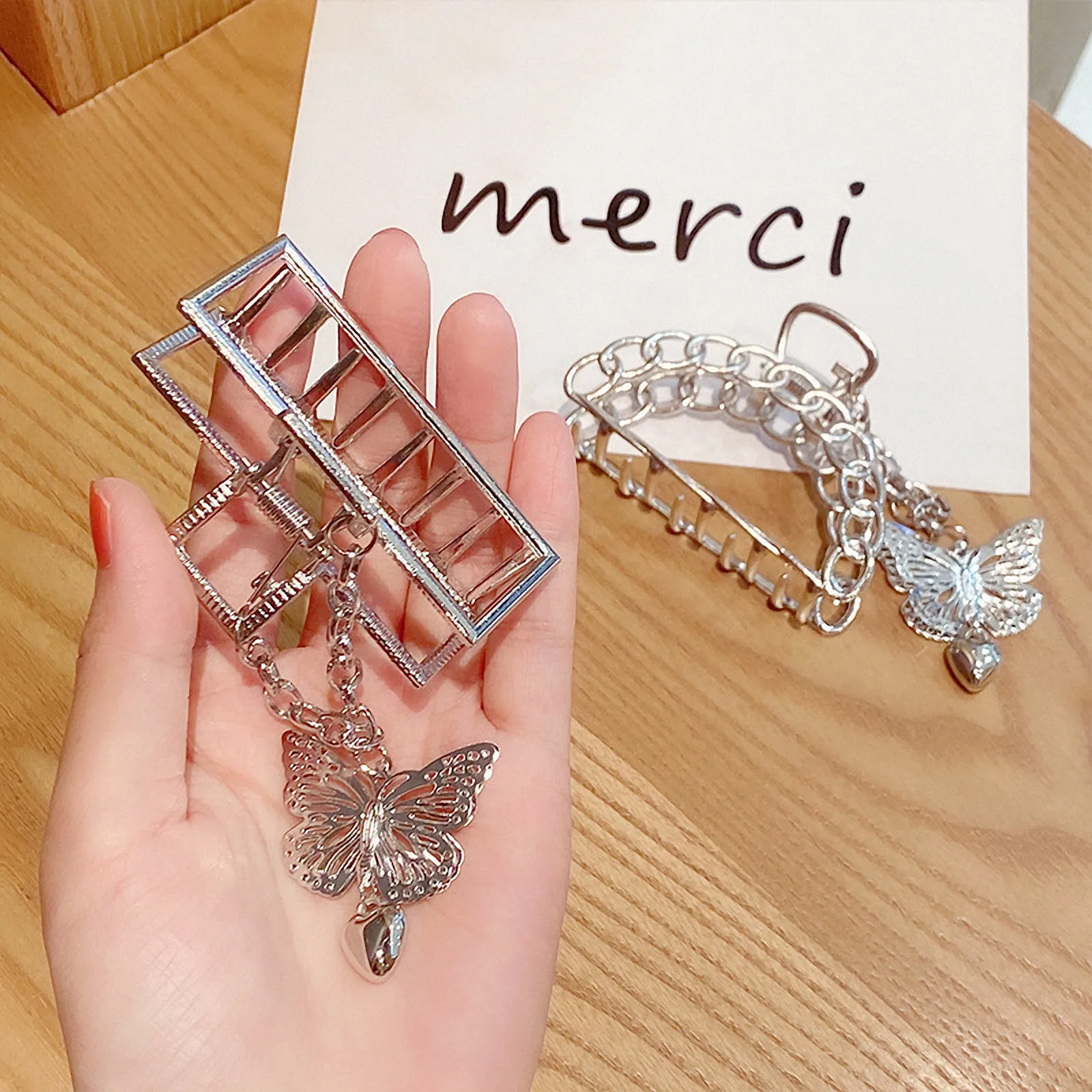 

1Pcs Rectangular Chain Hair Clip for Women Stylish Hollow Out Metal Hair Claw Grip Elegant Silver Headdress for Daily Office