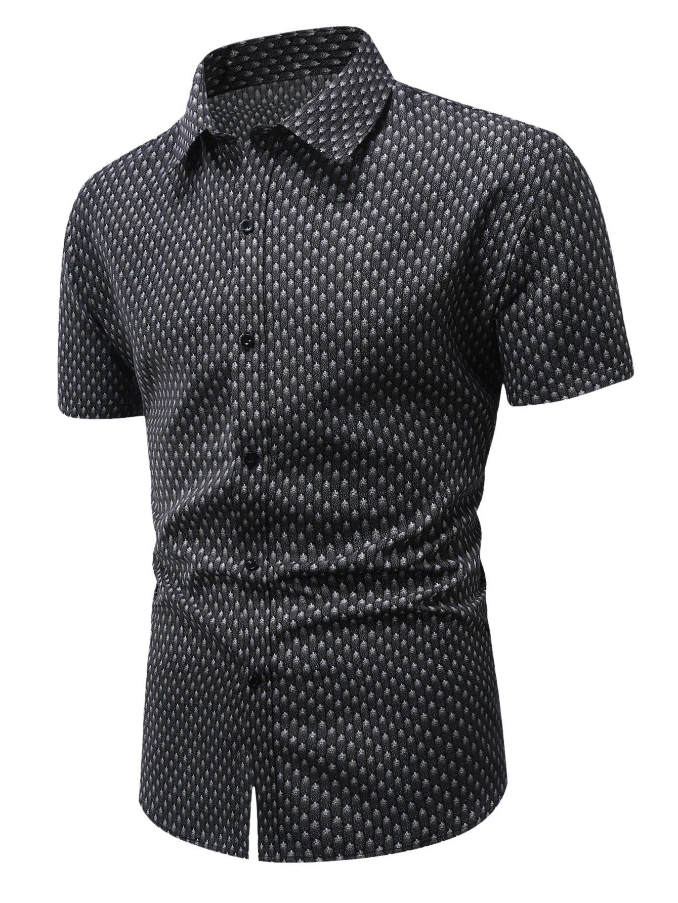 Men\'s Floral Dot Printing Button Down Shirts Casual Summer Tops Smart Casual Dressing Button Down Shirts Short Sleeve Tops