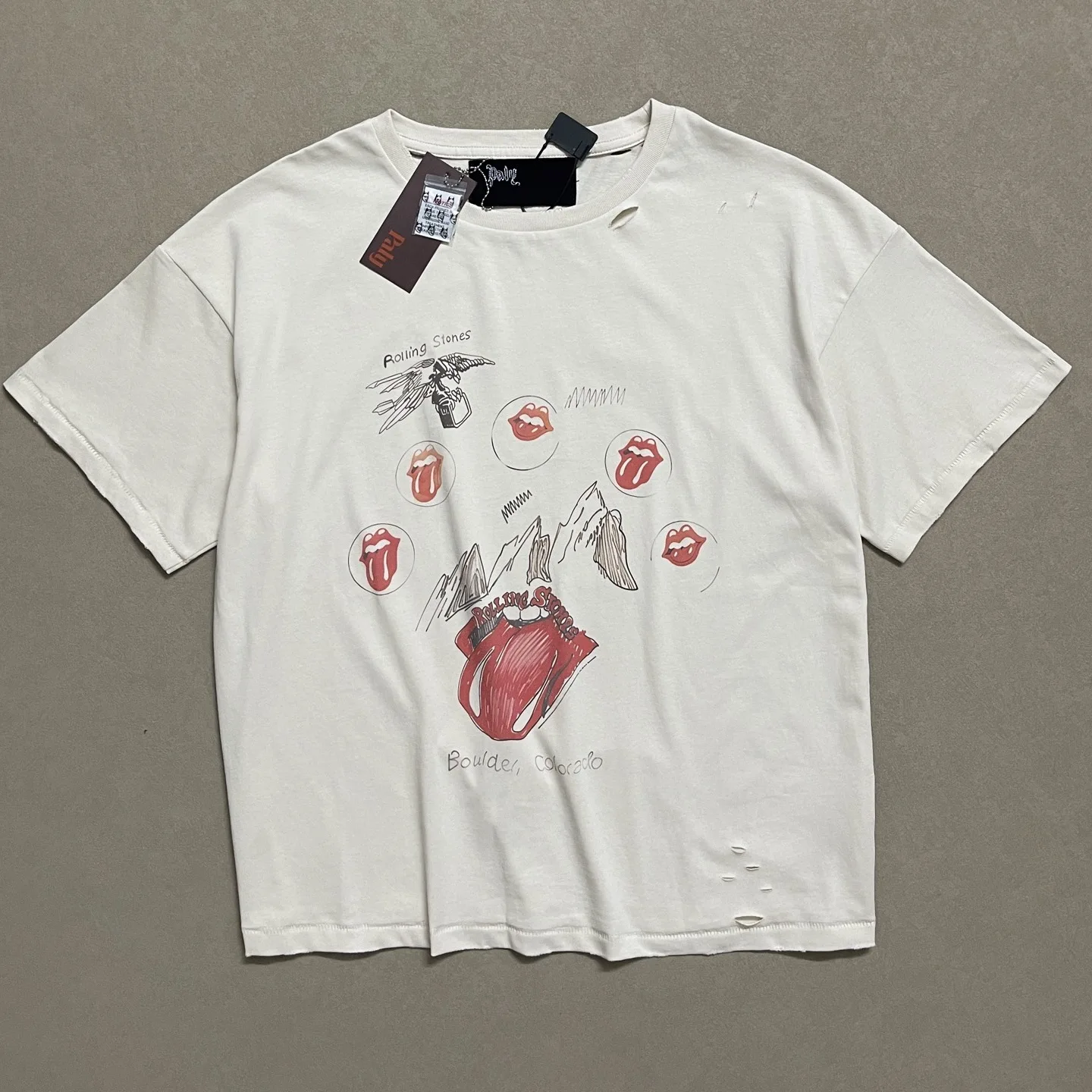 

Paly Collaborative Worn-In Destroyed Short Sleeve T-Shirt Loose Fit Pure Cotton round Neck Men's Fashion Summer 2026