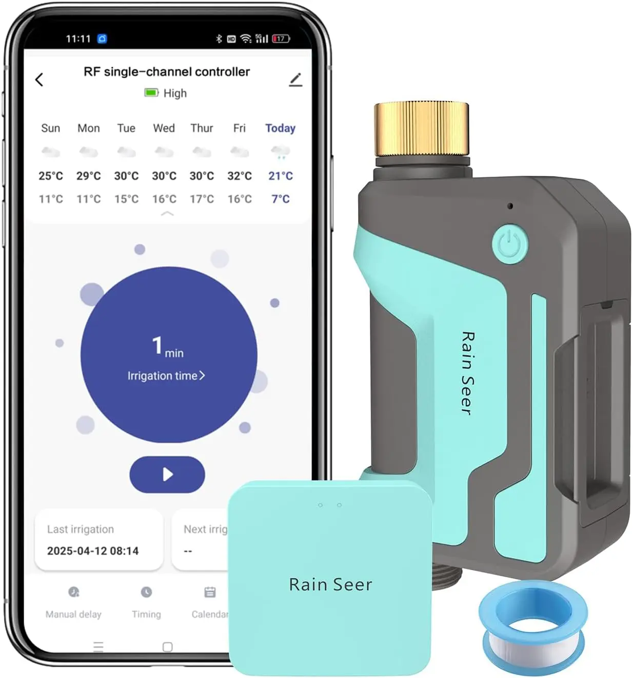 

Умный Wi-Fi таймер для полива с RF-шлюзом, дистанционное управление через приложение для садового шланга, совместимость с Alexa, отсрочка полива при дожде и ручной режим