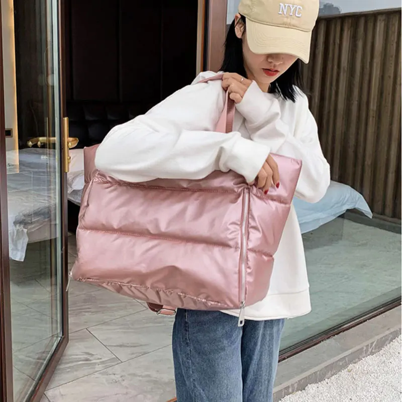 Large Capacity Shoulder Bag For Women Waterproof Nylon Bags Space Pad Cotton Feather Down Large Female Tote Handbags Winter