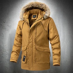 Parka cálida con capucha para hombre, chaquetas con capucha de piel, ropa de moda para hombre, abrigos de forro polar para exteriores, talla grande, Invierno