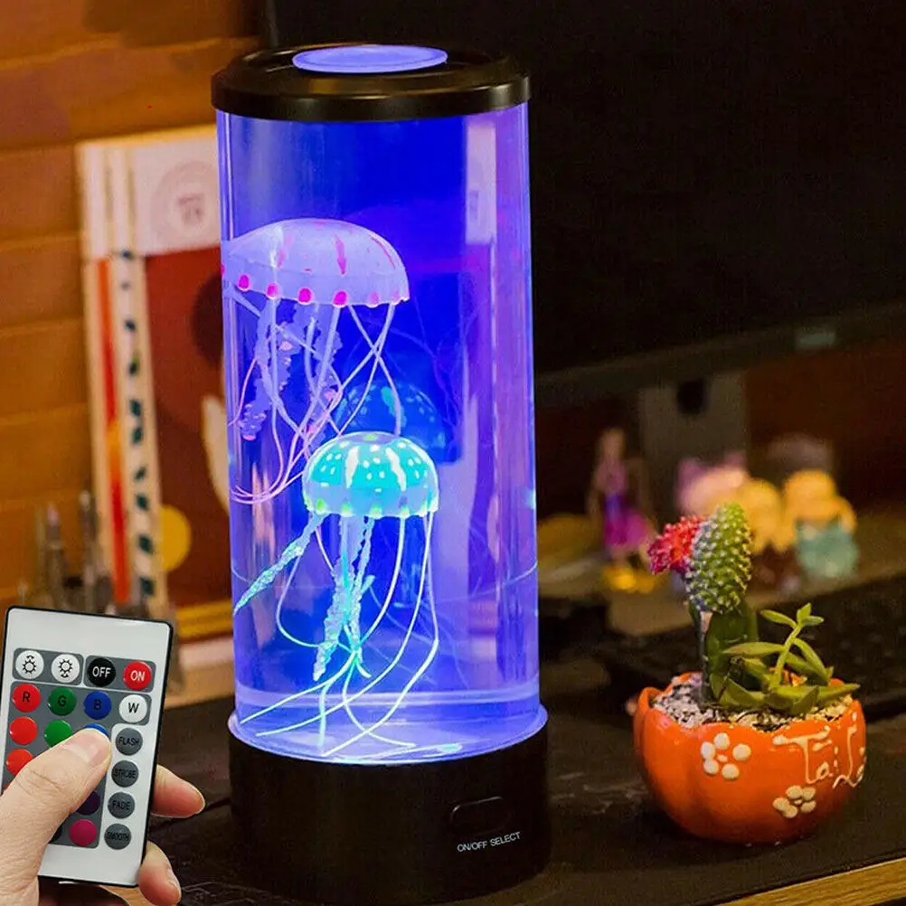 1Set LED Jellyfish Aquarium Lamp Desktop Night Light Simulated Floating Jellyfish Sensory Mood Lamp Energy Saving USB Powered