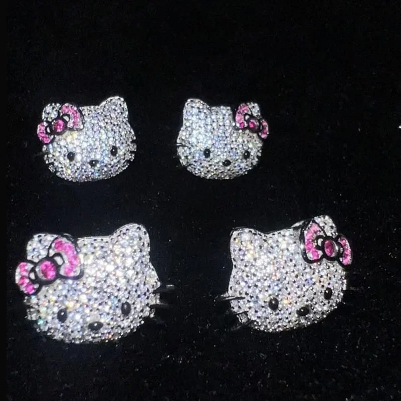 Bonito original olá kitty y2k brincos anime kawaii 925 prata cheia de diamante original moda casal jóias orelha studs presentes da menina