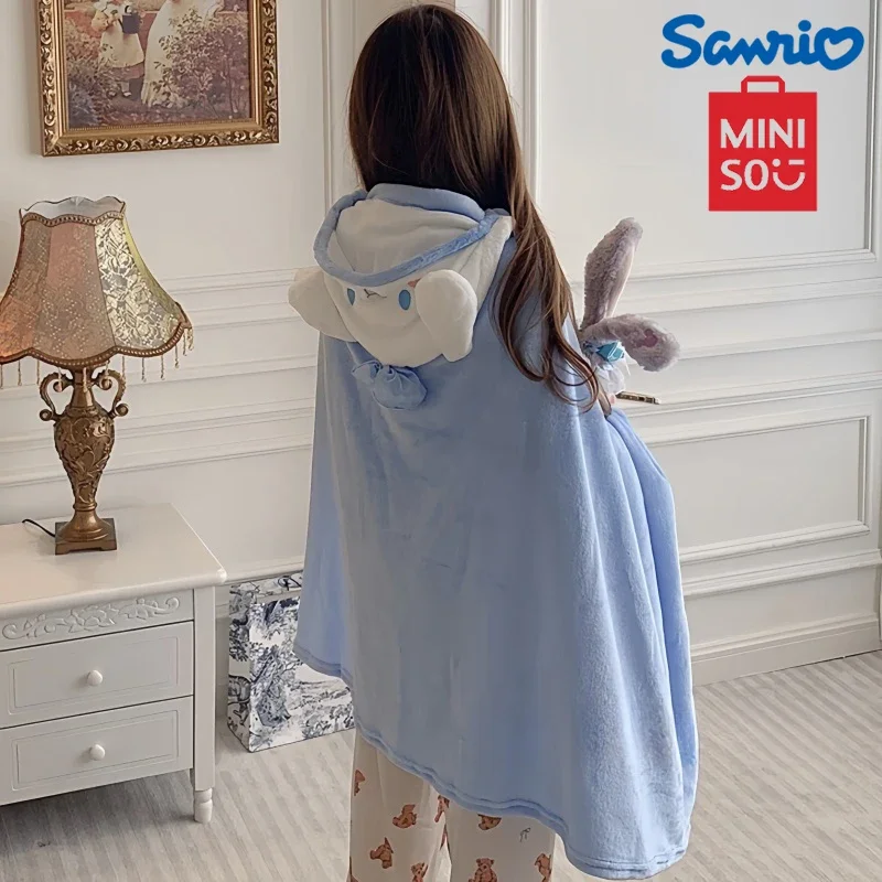 MINISO Hello Kitty 160 x100cm accappatoio da doccia Kawaii My Melody mantello con cappuccio asciugamano da bagno Cartoon Cinnamoroll coperta da tiro di grandi dimensioni