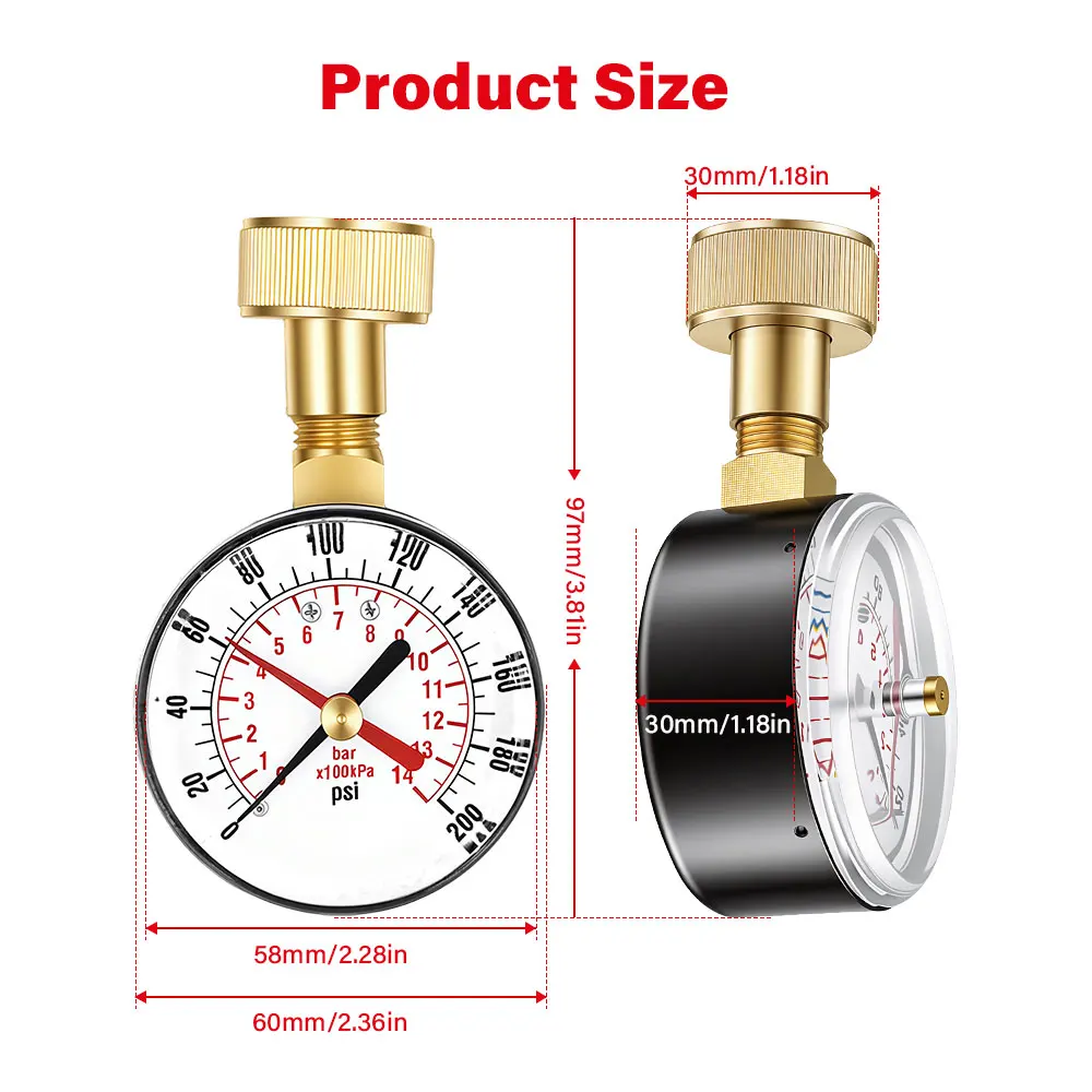 TS-60-200 PSI Wasserpumpen-Druckmesser für Schlauch und Wasserhahn, Gartenschlauch-Wasserdruckprüfgerät – Detail 15