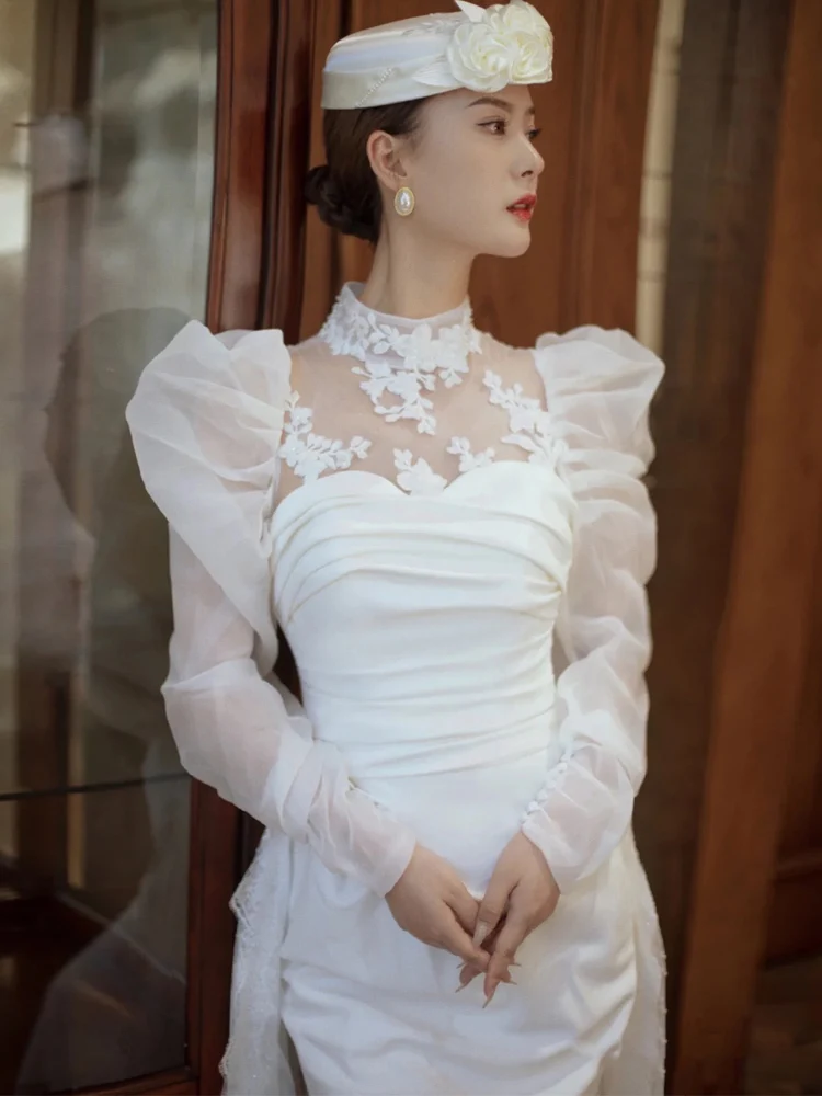 

Ele Long Sve Satin Wedding Dr Lightweight Princ Sle Ball Gown Bubble Sve Simple Outing Dr for Young Women