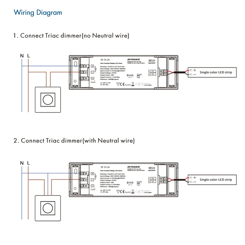 Triac LED Smart Driver Dimmable Constant Voltage AC220V DC12V/24V 1CH 40W/75W PWM Digital Triac Driver Dimming for LED Lighting