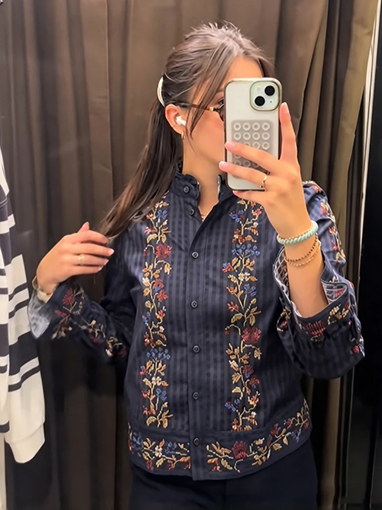 Retro Boho Shirt Chic Chic Designers Long Sleeve Relaxed Top Urban Daily Trendy Casual Stylish Ladies Fall Shirt Outfits