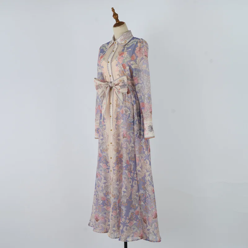 Street Sle Cintura Alta Longo Vestido Estampado Sve com Detalhe de Botão Maxi Dr Casual Neutro Saia Alta Ne Flounce