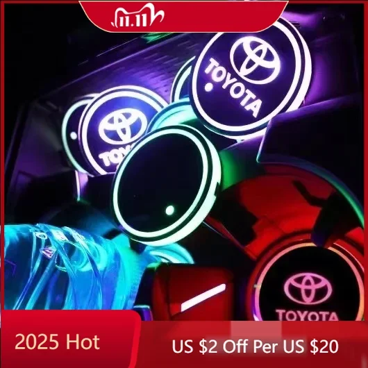 

Колпаки ступиц, 2 шт., автомобильные внутренние светодиодные светящиеся водные подставки для значка Toyota Corolla Camry RAV4 Prius Senna, коврик. С зарядкой