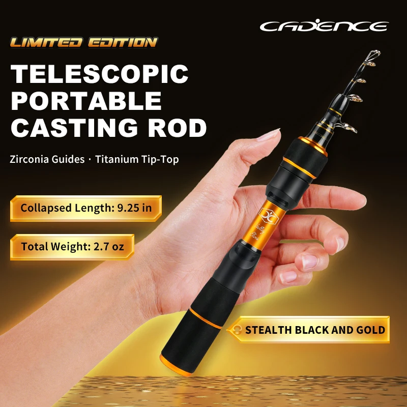 cadence-elves-ultra-short-telescopic-rod-black-gold-portable-multi-section-ul-fast-action-micro-bait-miniature-fishing-rod