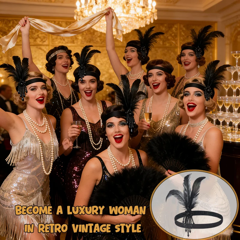 6-48PCS 1920s Flapper Headband Gatsby Accessories for Women Feather Headpieces Hair Accessories for 20s Theme Party Carnival view 2