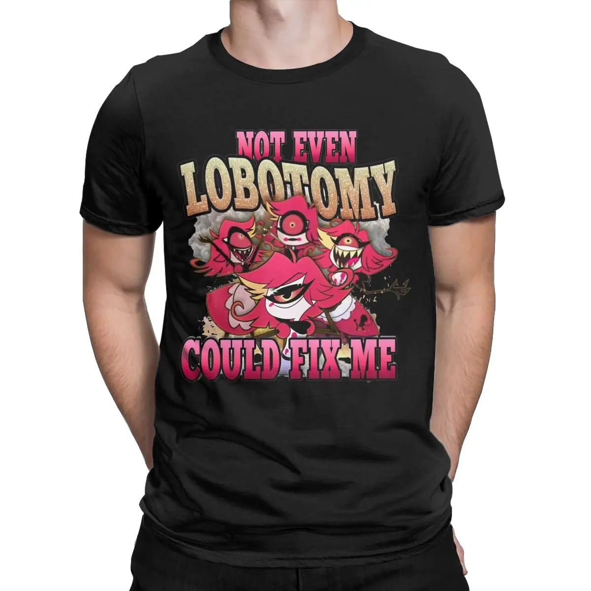 Novelty Hazbin Hotels Niffty T-Shirts Men Women's Cotton Not Even Lobotomy Could Fix Me Tees Shirt Gift Idea Clothes