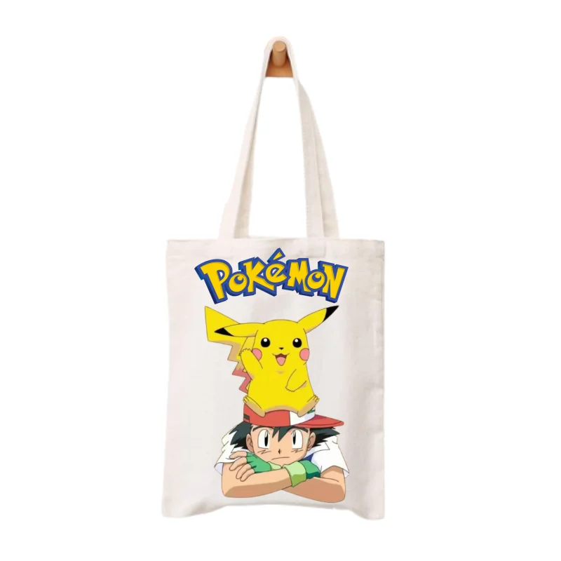 Anime Pokemon Canvas Bags Cute Cartoon Figures Print Shoulder Bag Large Capacity Leisure Fashion Portable Shopping Bag Tote Bag view 4