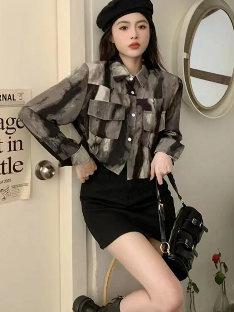 Lente 2026 Early Vintage Europese Dyeing Long Sve Women's irt Design Sensation ort Outerwear Top Korean Sle Co...