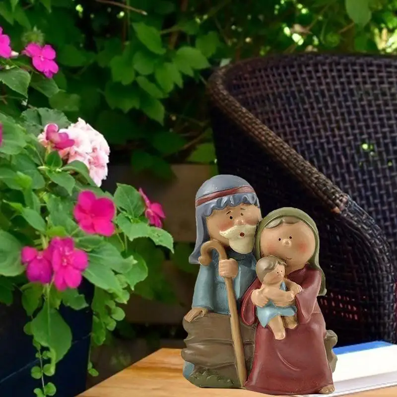 العائلة المقدسة تمثال تمثال الحرفية المهد المشهد الزينة تمثال راتنج عيد الميلاد الجدول الديكور سطح المكتب هدية المنزل #6