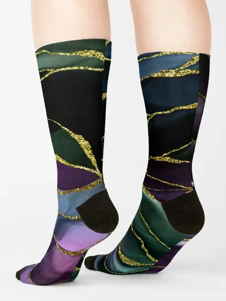 Purple Night Faux Marble Landscape Socks winter gifts Men's ankle sport Male Socks Women's