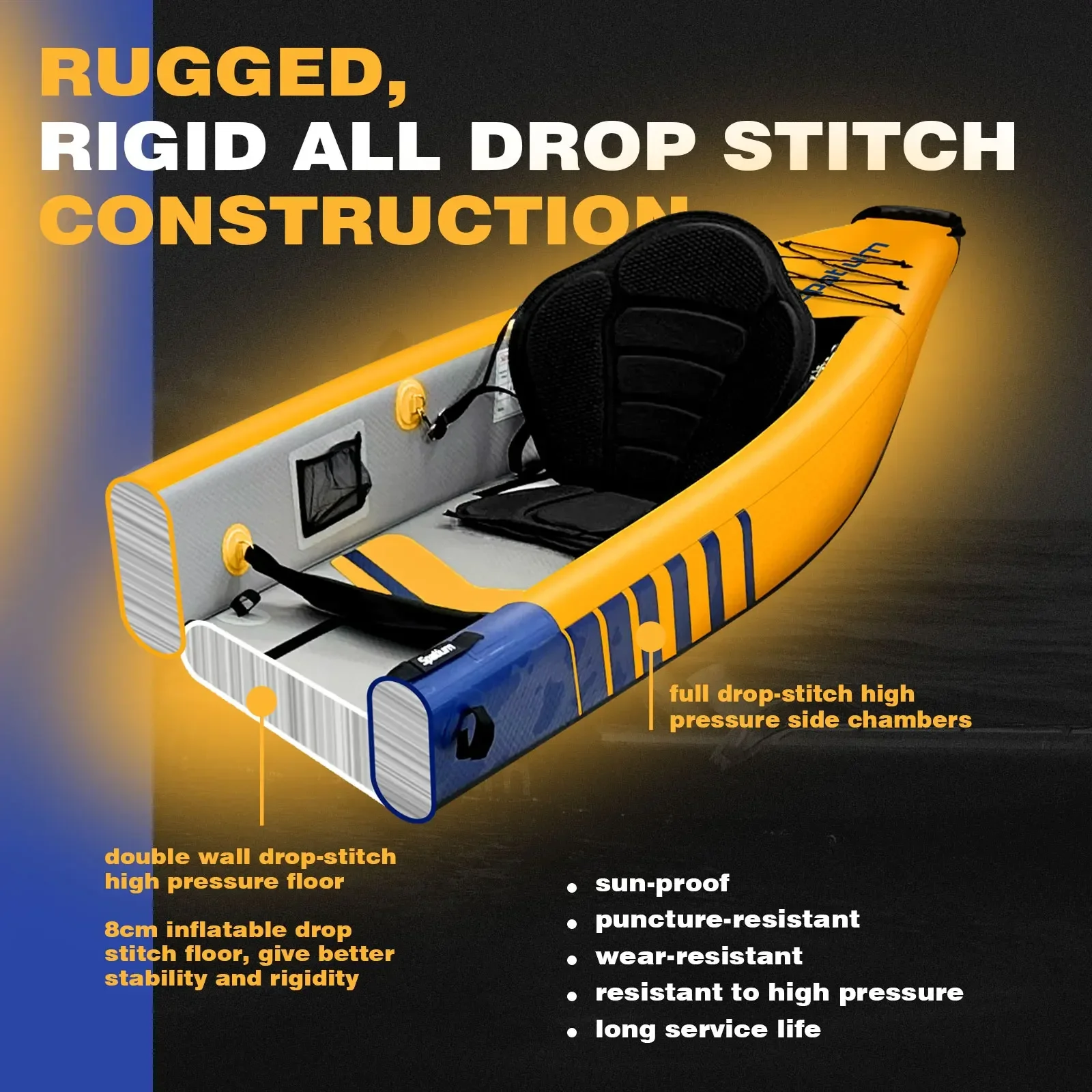 

Favorite New Style Portable Detachable Sea Drop Stitch Inflatable Kayak Fishing Boat 2 Seater 1 Person Rowing Kayak For Sale