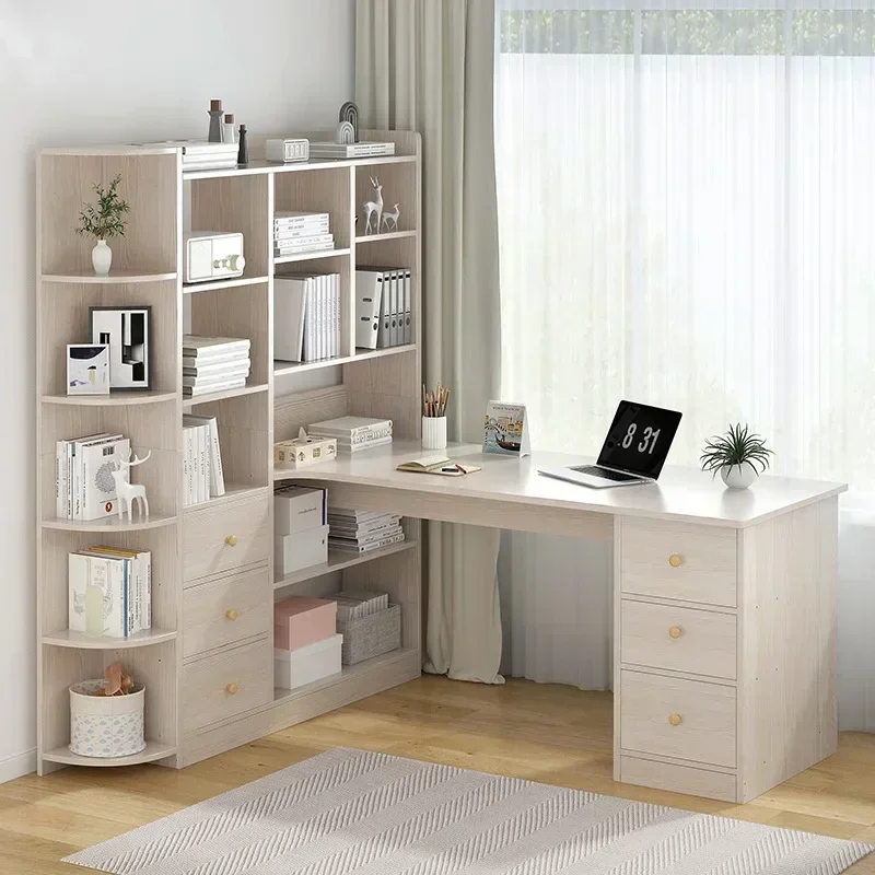 

Large Modern Computer Desk Bookshelf Integrated Shelves Drawers Laptop Home Bedroom Student Study Writing Desk Office Table