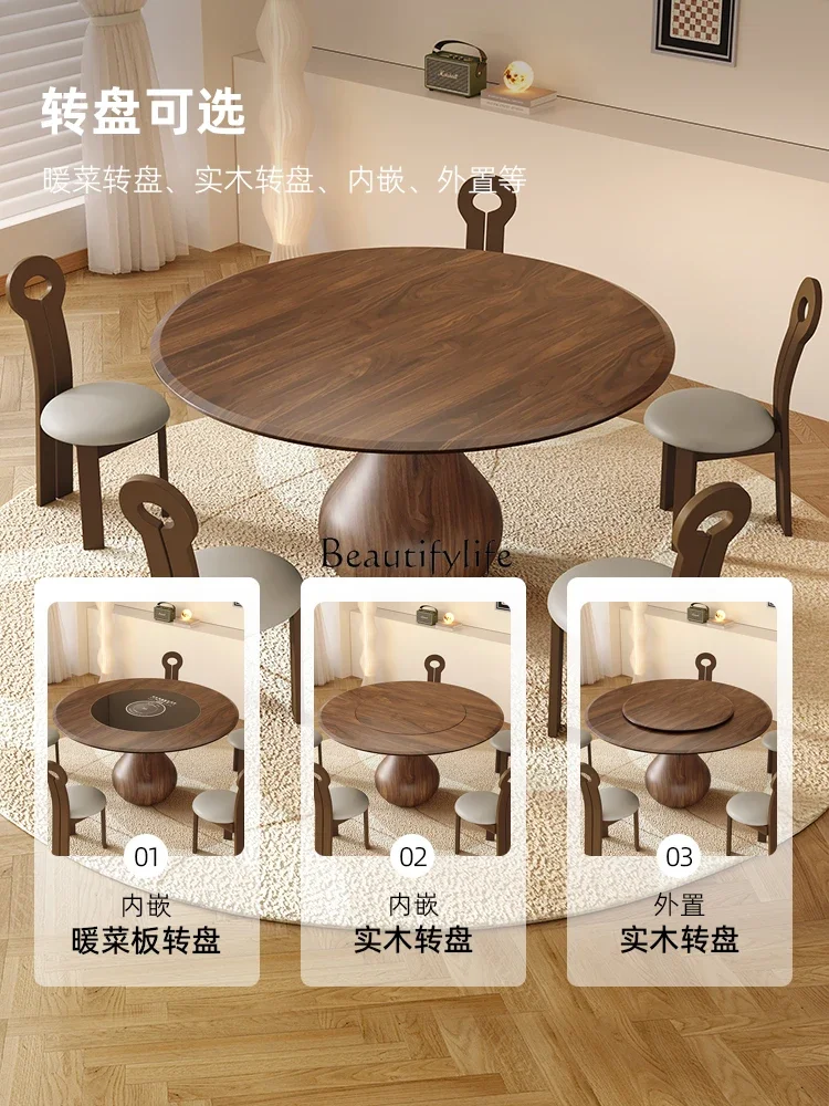 Solid wood dining table round retro style Nordic simple with turntable household dining table