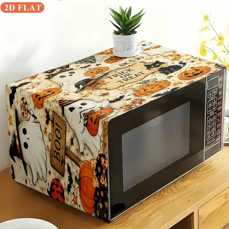 VIKAMA Retro Halloween Ghost Pumpkin Microwave Oven Cover Dust Resistant Kitchen Small Appliance Protector Holiday Home Decor
