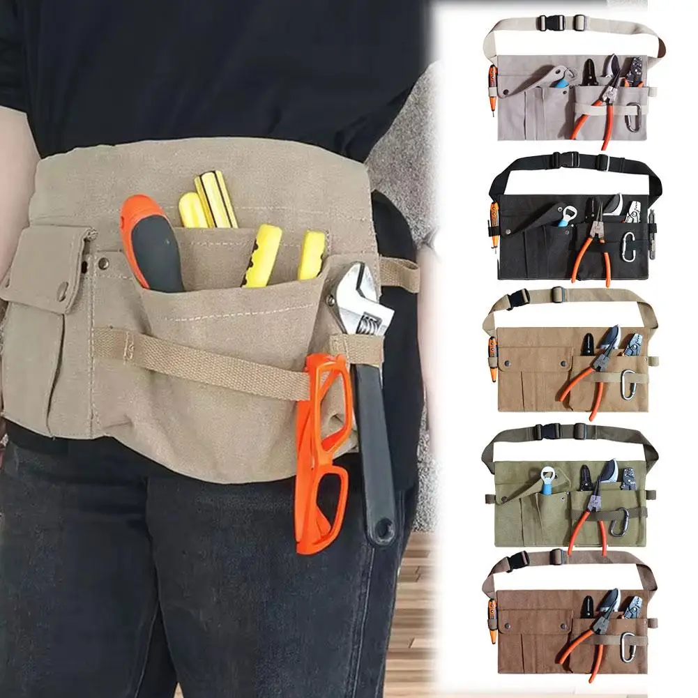 Portable Gardener Canvas Waist Pack Drawstring Backpack with Hardware for Hand Tools for Tool Pouches