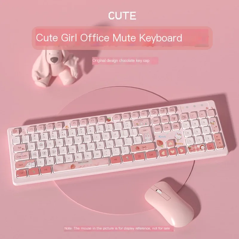 

Kawaii Wired Keyboards Pink Wireless Keyboard Gaming Accessories Cartoon Cute Chocolate Mute Keyboard Notebook Desktop Computer