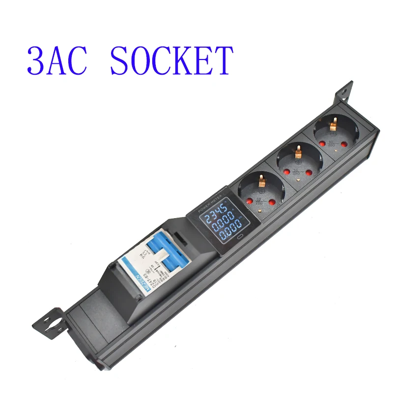 Aluminium alloy PDU power strip Shadow storage socket C14 port Power Distribution Unit 1-8AC  EU Socket Digital display ammeter