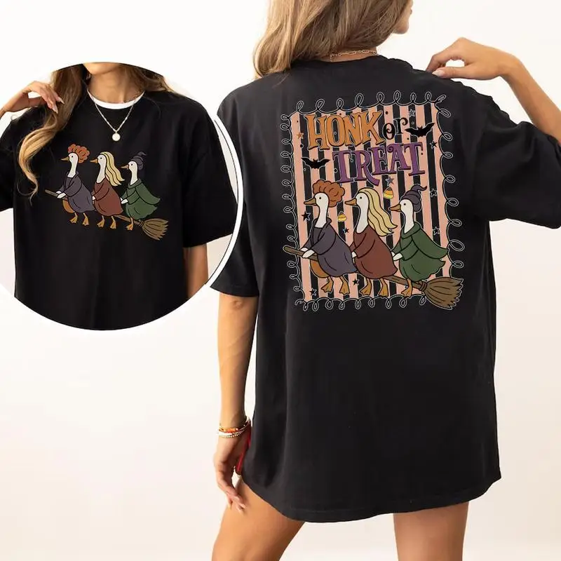 

Honk or Treat Halloween T-shirt, Funny Goose Witch Shirt, Spooky Trick or Treat Tee, Fall Season Gift