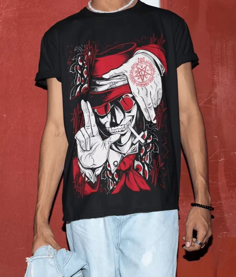 في نهاية المطاف مصاص دماء أنيمي تي شيرت عشاق Hellsing Alucard Face Hell Sing هدية قميص #2