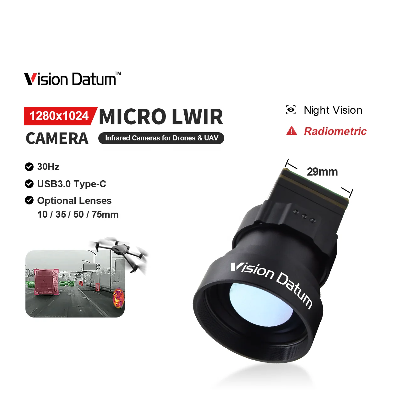 Uncooled 1280x1024 30Hz High Resolution LWIR Thermal Camera for  Applications Analog