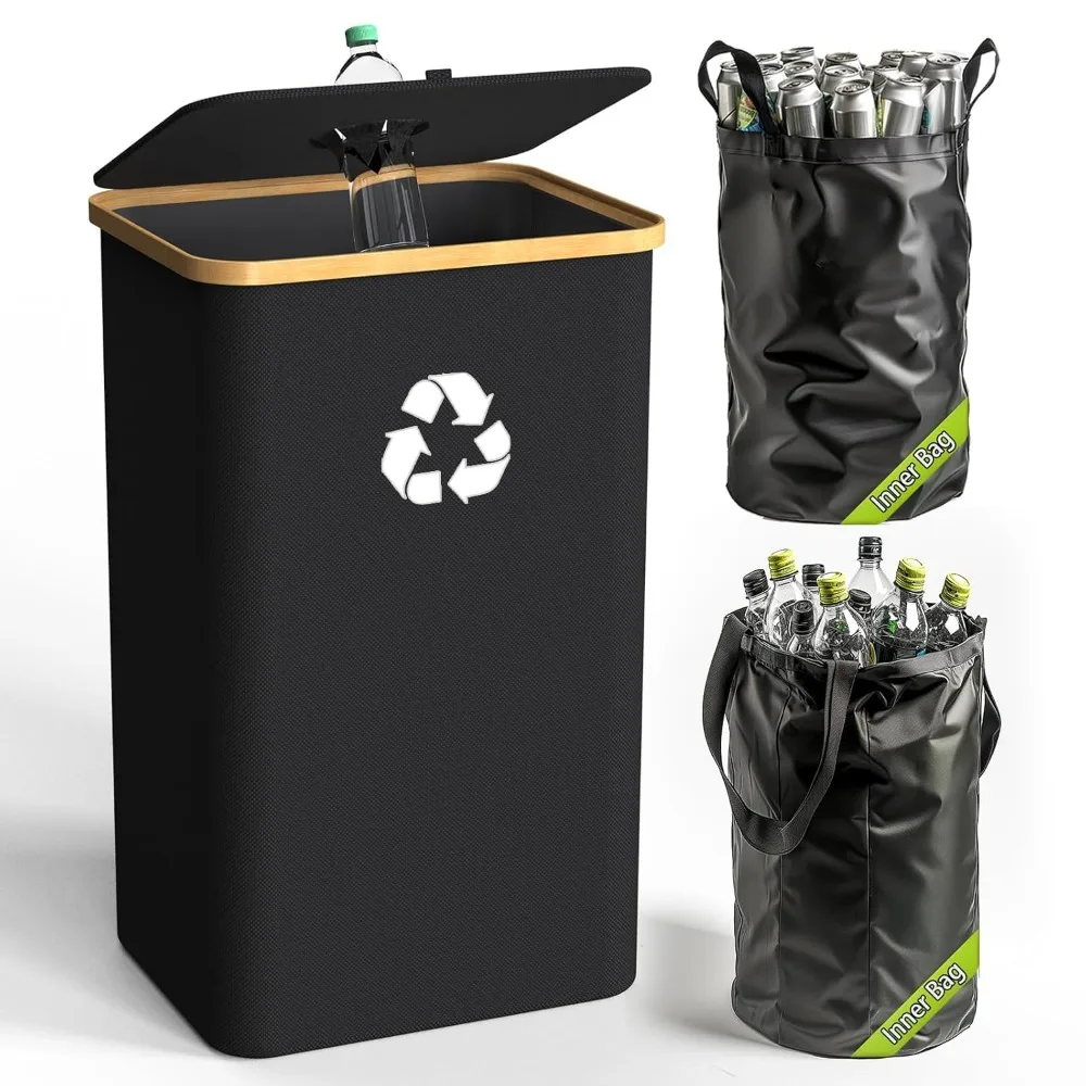 

Large 26 Gallon Collapsible Recycling Bin with Lid, Reusable Inner Bag for Kitchen Home Waste