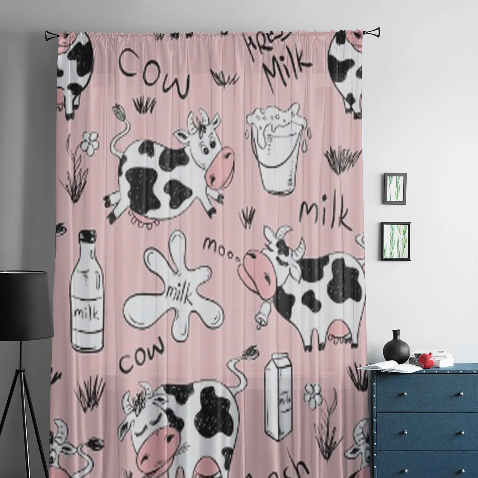 Funny Cows And Milk Pink Tulle Curtains For Living Room Sheer Curtain Bedroom Veil Organza Decorative Window Treatments