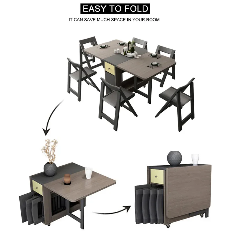 Folding Dining Table Storage Rack and Two Storage Drawers Kitchen Table Extendable Versatile Table juegos de comedor Furniture