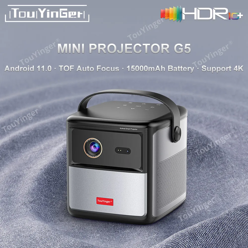 TouYinger G5 DLP Smart Projector 3D 4K Cinema Android 11.0 WiFi Mini Portable 1080P Home Theater Video Projector with Battery