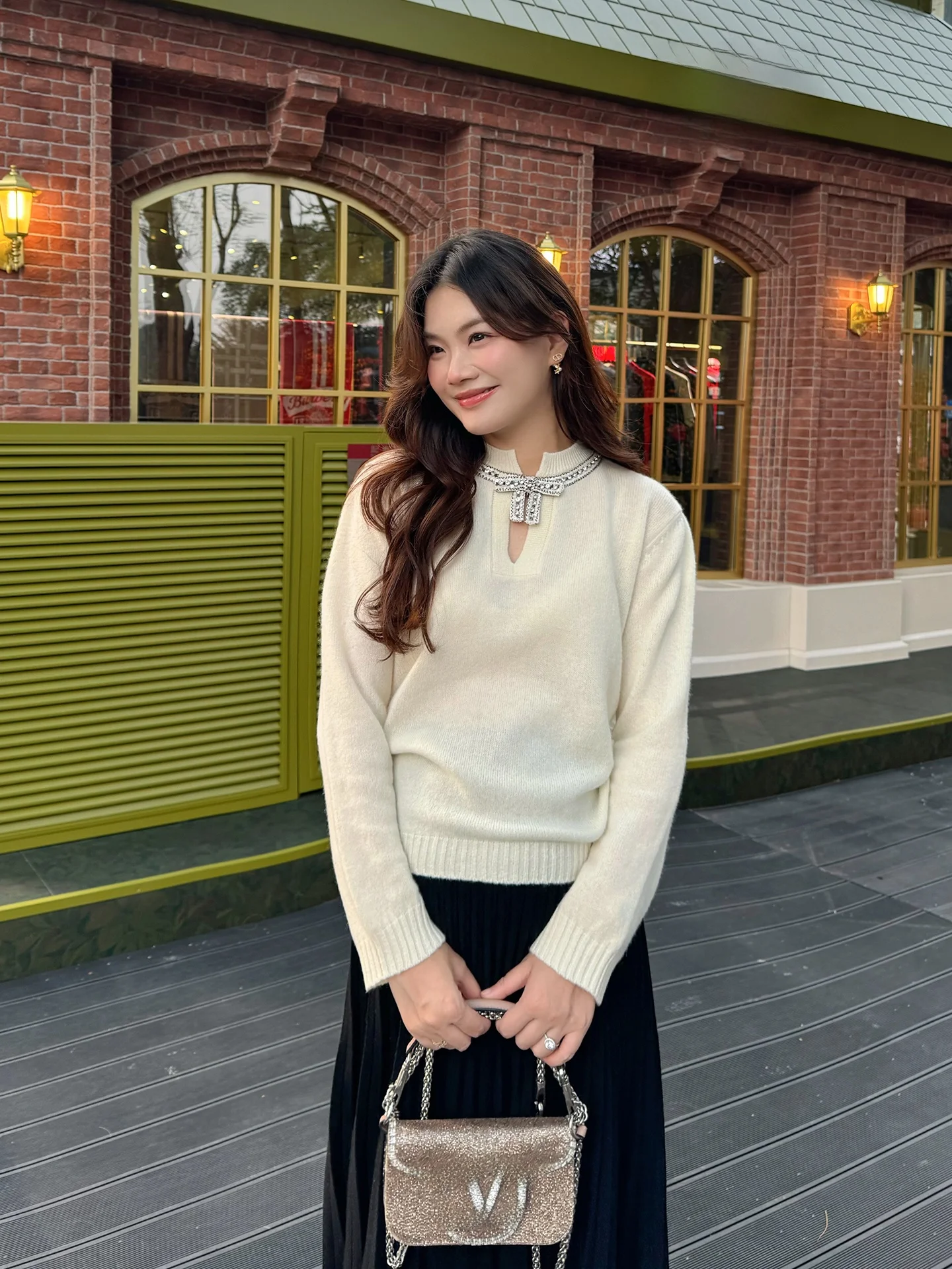 

Spring New Arrival Heavy Embellied Knot Ne Knitwear Women's Slim Fit Long Sve Woolen Pullover Faionable