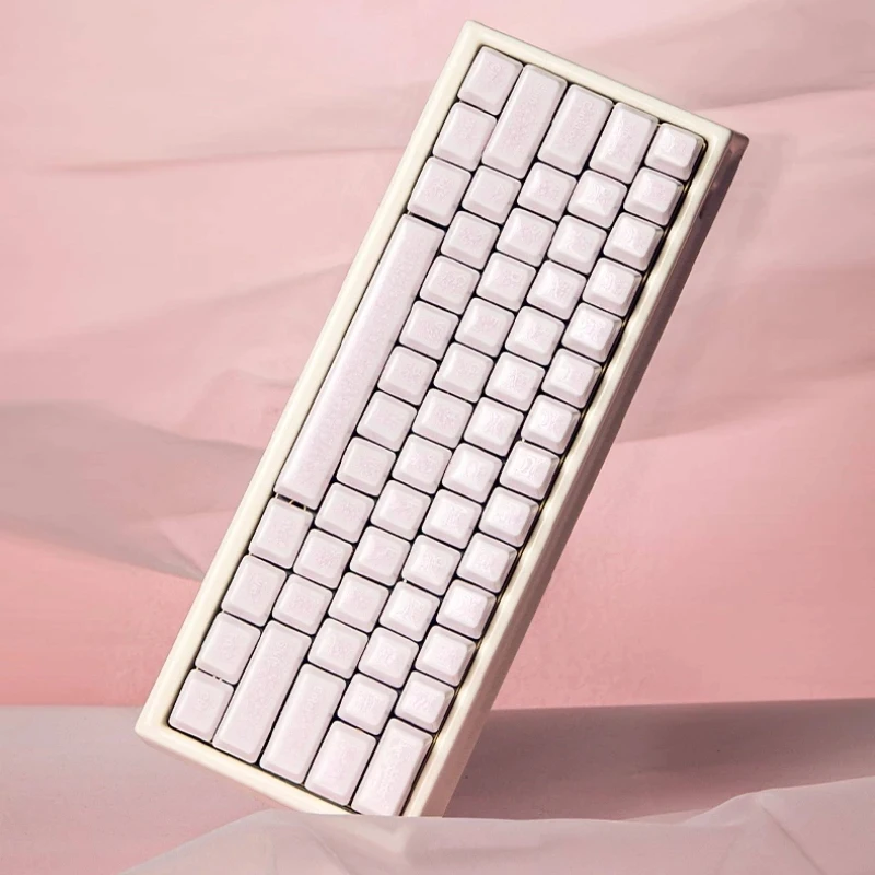 Pink Ice Crack Ceramic Keycap Set Full Set 114 Key Custom Keycaps for Mechanical Keyboard Magnetic Axis Key Caps PC Collect Gift