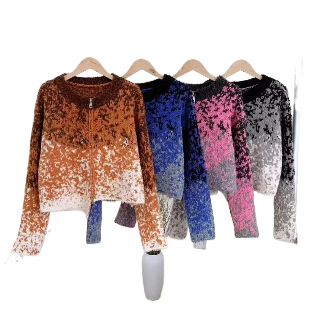 

Gradient Contrasting Color Zipper Sweater Korean Irregular Knitted Cardigan 2025 Autumn/Winter New Christmas Snowflake