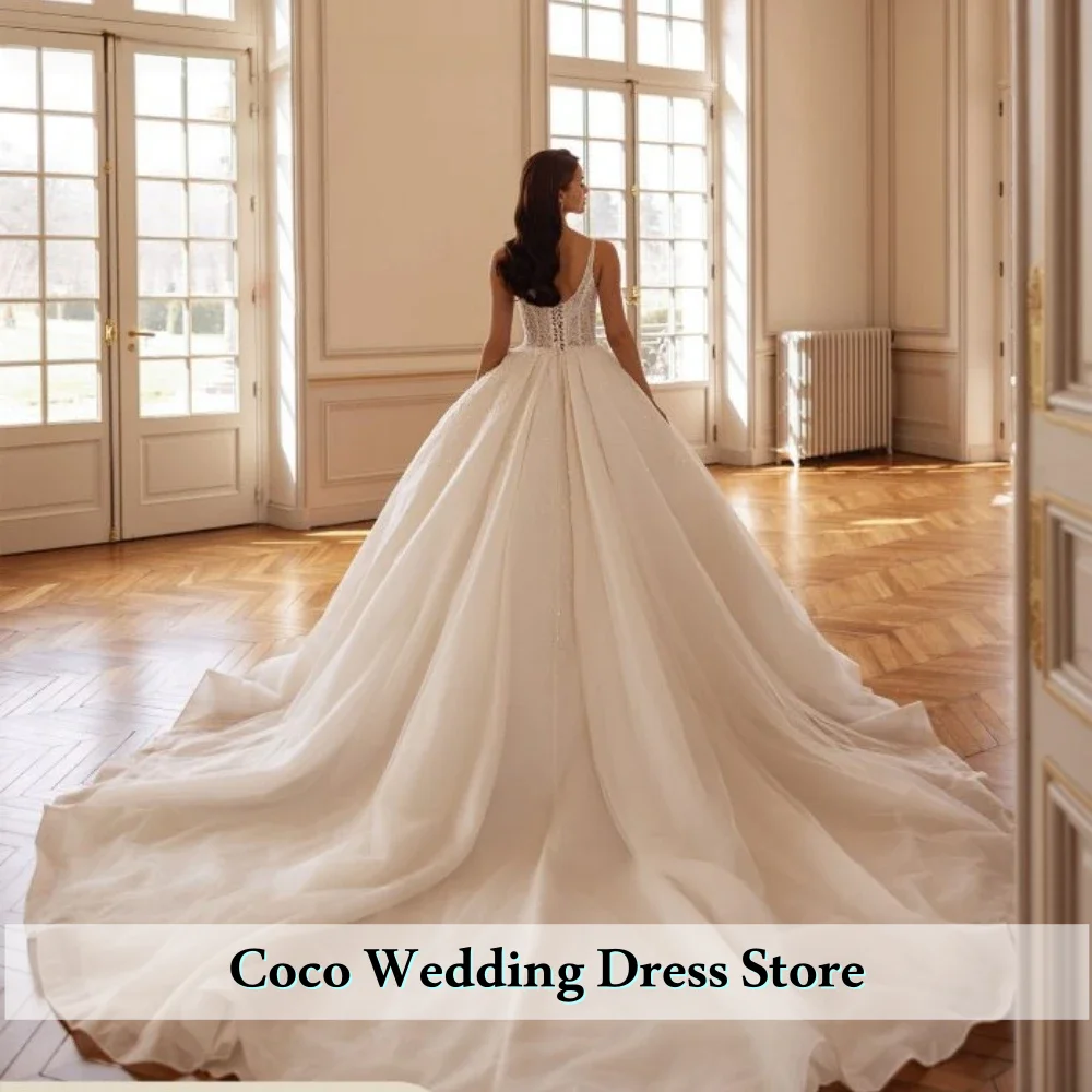 فستان زفاف رائع مخصص سباركلي على شكل حرف A مزين بالدانتيل واللؤلؤ المطرز فستان زفاف العروس فيستدوس دي نوفيا