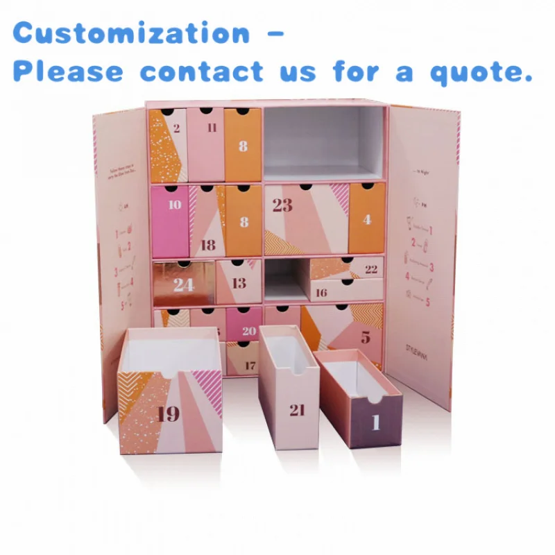 

custom.Custom Embossed Biodegradable Advent Calendar Cosmetic Box with Magnetic Closure and Sponge Liner Luxury Pink