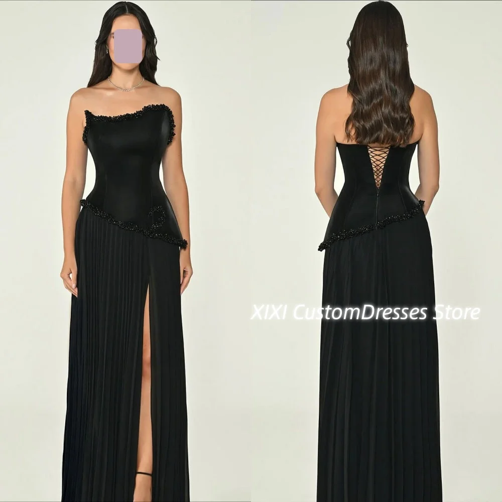 

Wedding Party Dress Customize Column Sweetheart Women'S Evening Dresses Floor-Length Beadings Zipper Up Sleeveless Prom Dresses