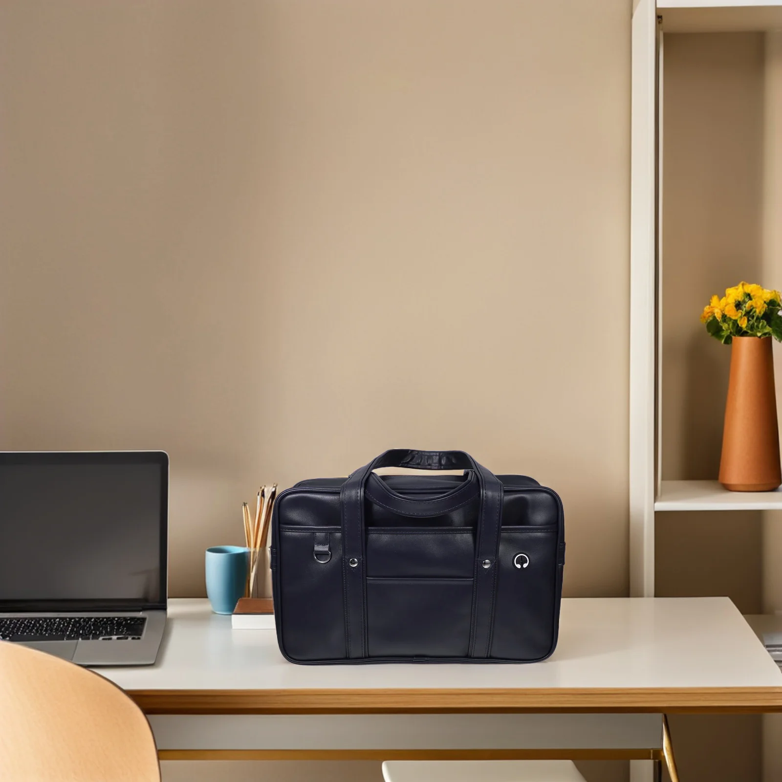 Borsa per laptop impermeabile in PU Borsa a tracolla di grande capacità con foro per auricolari Borsa da lavoro per viaggi scolastici per ufficio